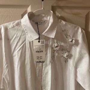 Zara White Shirt with 3D Floral Embellishments
